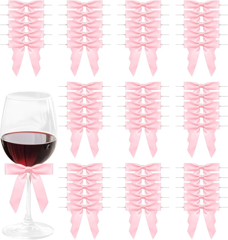 Sokfone Satin Ribbon Haze Pink Bow Decor 2.5" Premade Haze Pink Twist Tie Bows for Gift Wrapping Bow for Treat Bags Party Favors Wedding Decorations - 50 Counts - Image 1